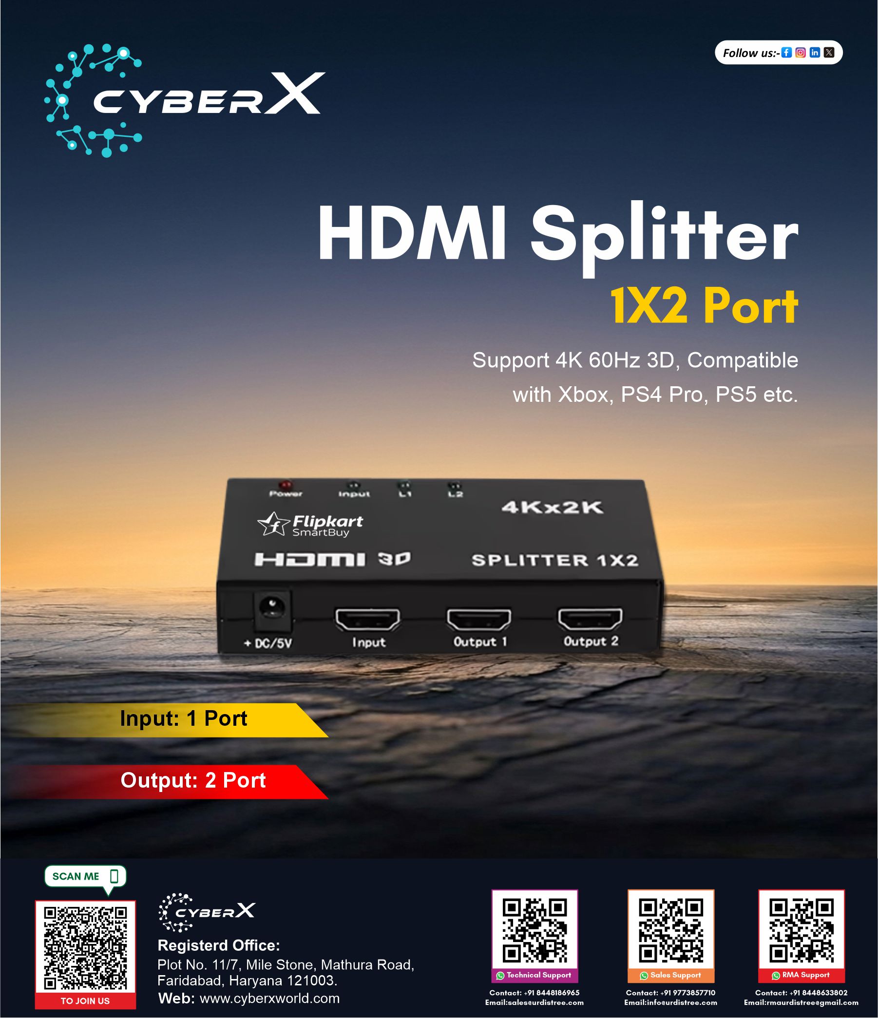 1x2 Port HDMI Splitter